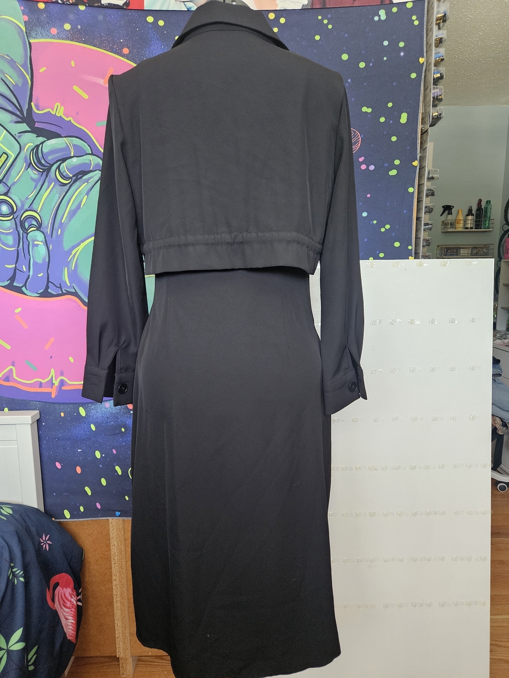 Black Women's Two-piece Wrap Dress with Cropped Blazer - Picture 4 of 8
